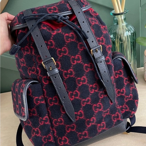SOLD! Gucci Wool Monogram Backpack Like  New! 16.5 by 10.5 - Picture 8 of 12